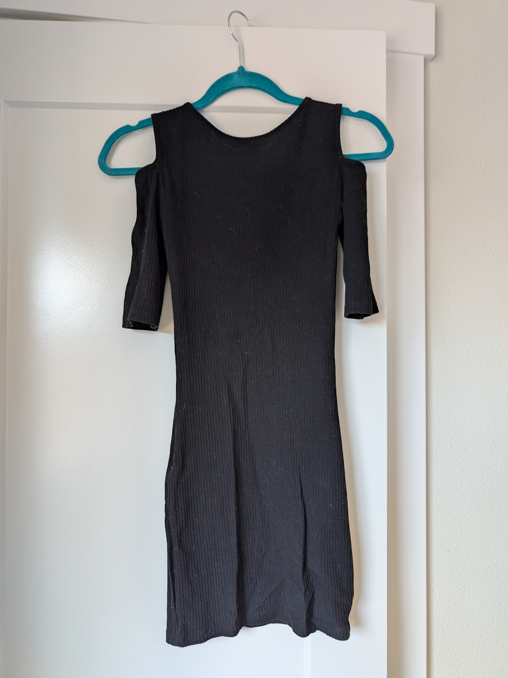 Mango Black Ribbed Cold-Shoulder Mini Dress - Picture 2 of 5